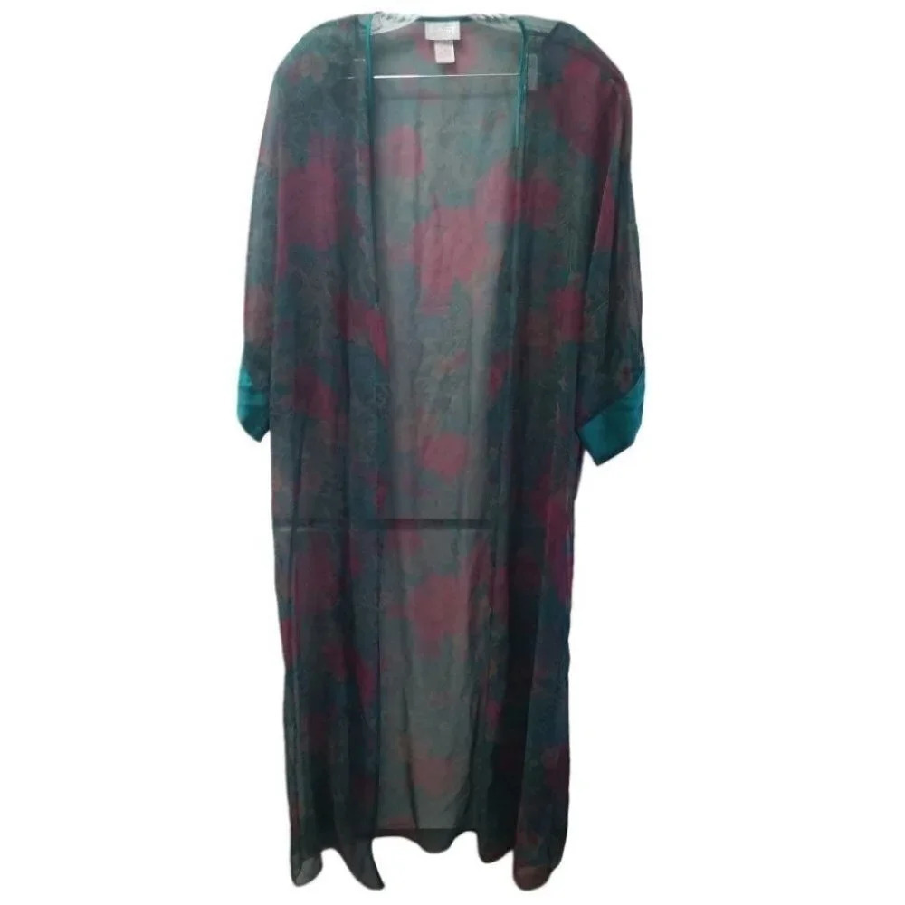 Vintage La Senza Floral Long Kimono Robe Semi Sheer